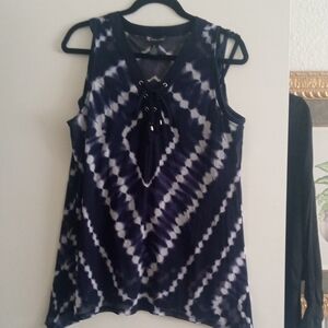 2 Piece INC  Navy Blue and White Tie-Dye Top